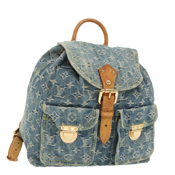 LOUIS VUITTON Monogram Denim Sac A DosGM Backpack Blue M95056 LV Auth 99599 - Picture 1 of 16